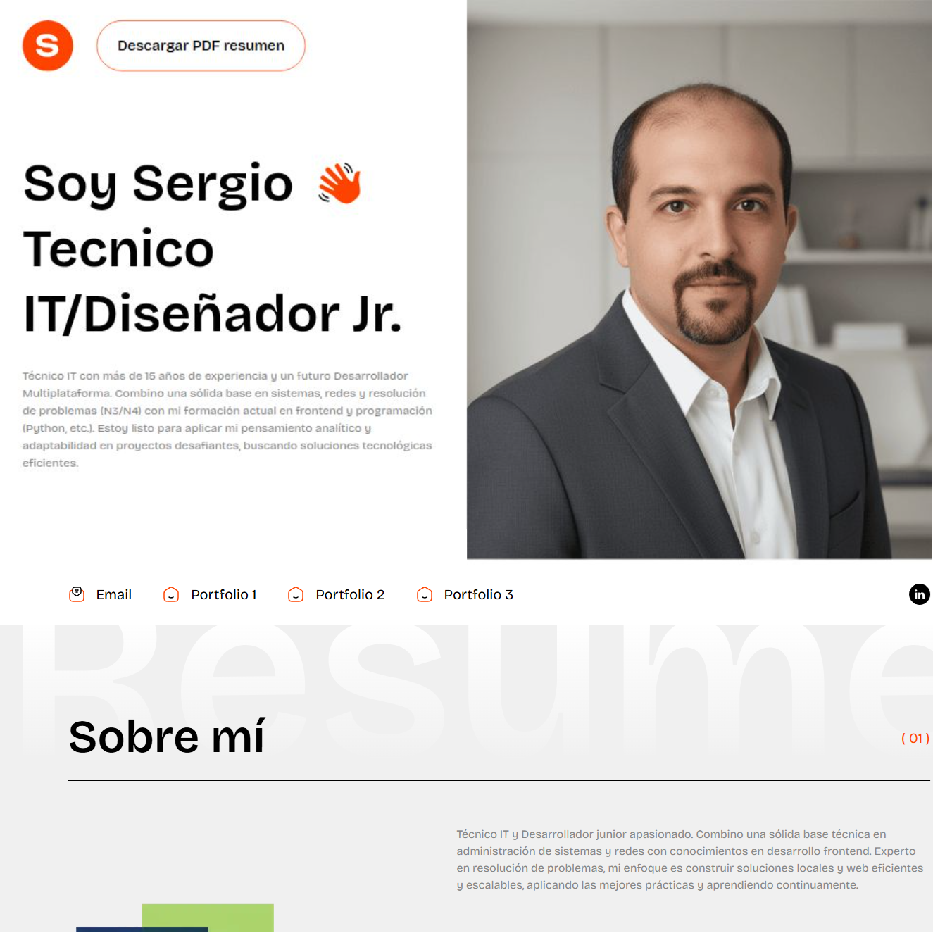 Vista previa del portfolio web anterior